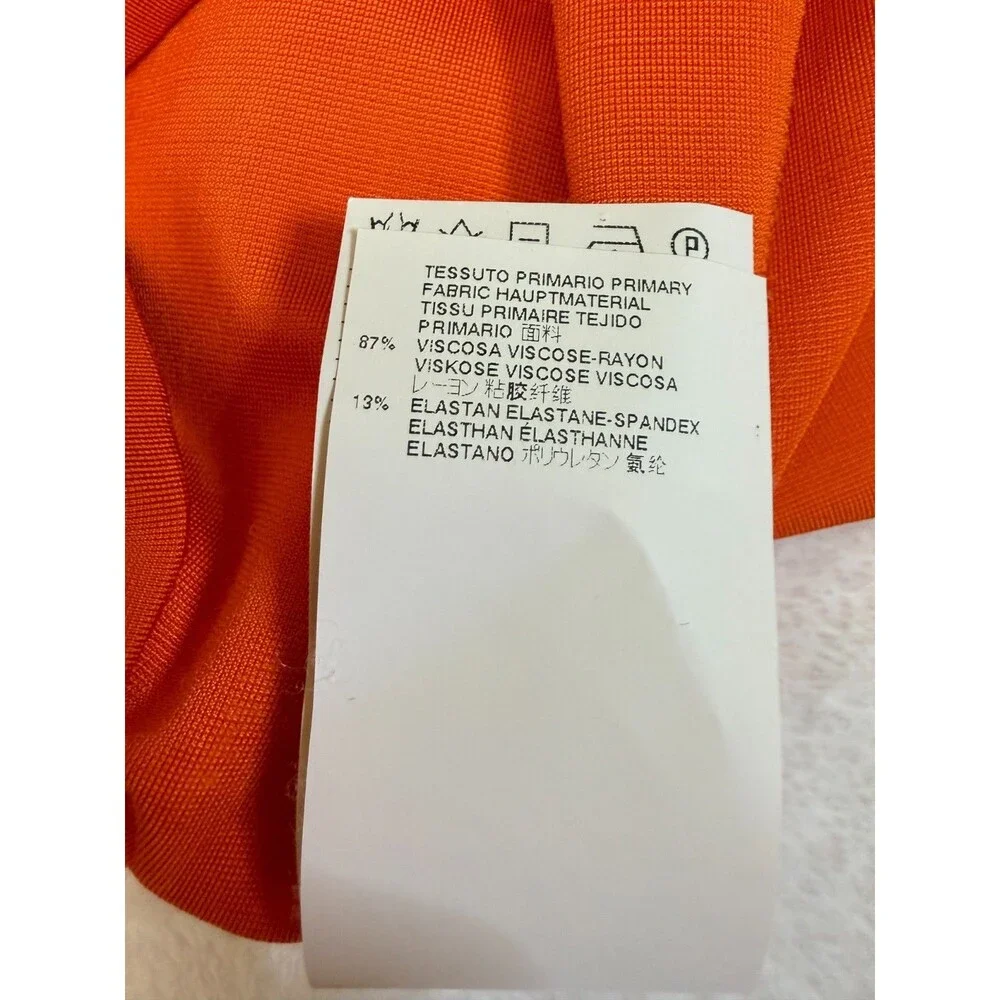 Just Cavalli Orange Bodycon Midi Dress L Sleeveless Plunge Neck Italy Stretch
